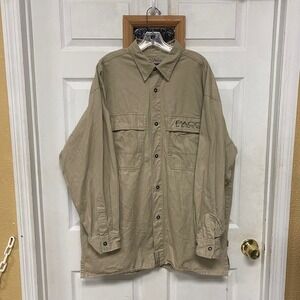 PACO Denim Mens XL Button Up Shirt Beige Long Sleeve Cotton Workwear Casual